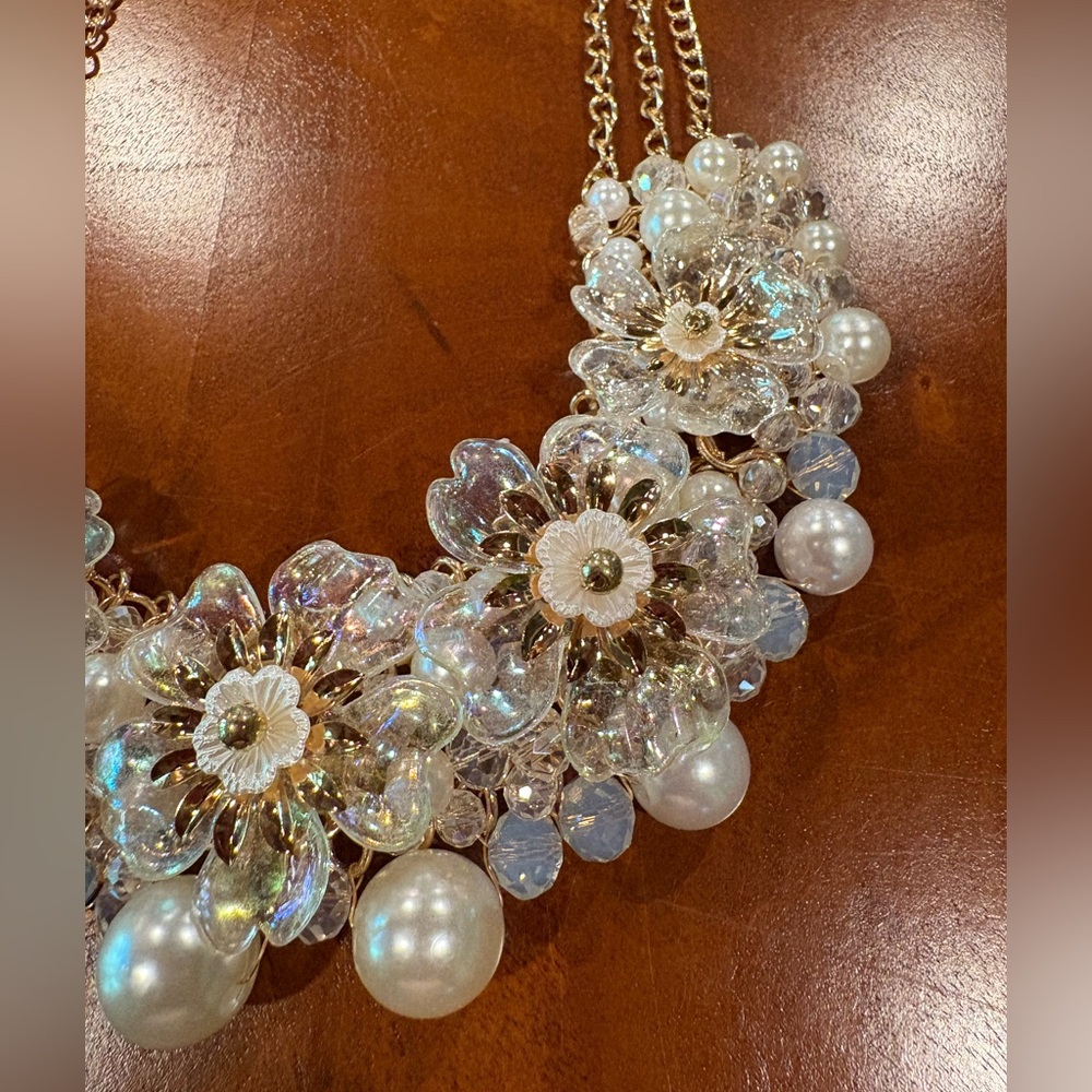 Cato Gold and Iridescent Floral Necklace - Picture 3 of 3